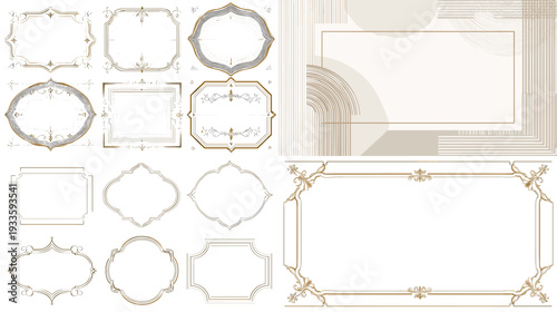Elegant vintage frames and rectangular borders in soft beige and gold tones. Minimal decorative template set for certificates, invitations, stationery and luxury branding.