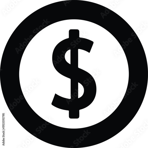 Dollar sign icon representing currency, finance, and economic value within a circular frame
