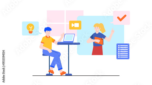 A remote employee having a video call to discuss weekly sprint goals