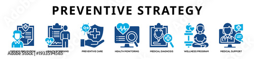 Glyphcolor - Preventive Strategy web banner icon vector illustration concept