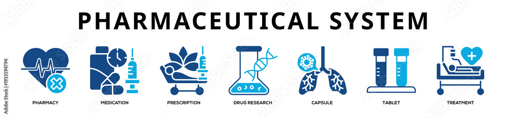 Obraz premium Glyphcolor - Pharmaceutical System web banner icon vector illustration concept