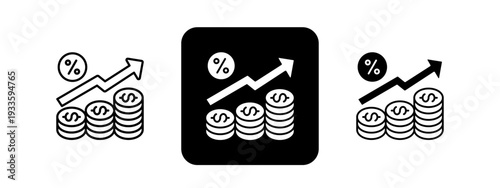 Inflation Rate  Solid color and black line drawing vector illustration set