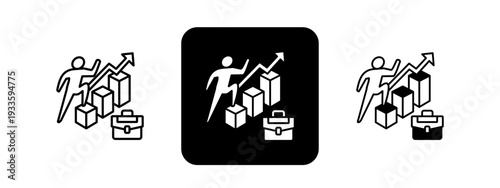 Employment Level  Solid color and black line drawing vector illustration set