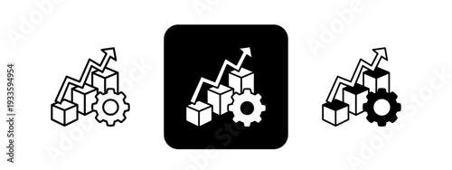 Productivity Index  Solid color and black line drawing vector illustration set