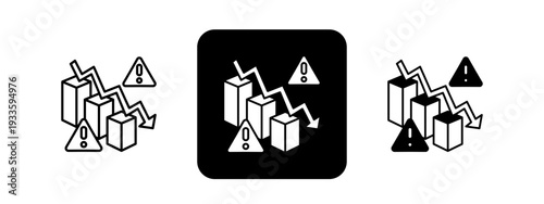 Economic Risk  Solid color and black line drawing vector illustration set