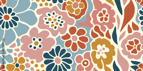 A repeating floral pattern with stylized blossoms in muted tones