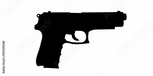 Silhouette of a handgun against a stark white background