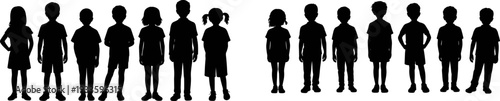 Children silhouette collection kids standing poses vector bundle child shadow figures isolated illustration set design elements pack
