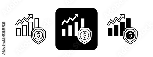 Financial Stability  Solid color and black line drawing vector illustration set