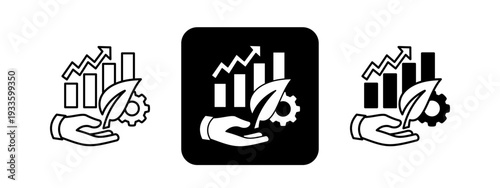 Sustainable Development  Solid color and black line drawing vector illustration set