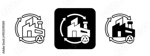 Circular Economy  Solid color and black line drawing vector illustration set