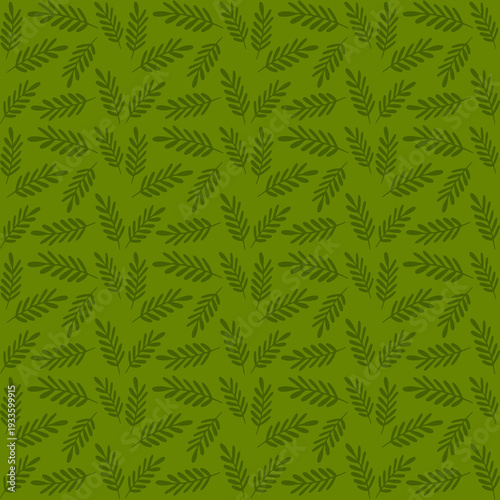 A minimalist seamless pattern illustration featuring a randomly arranged leaf motif. The combination of green creates a natural, fresh, and calming feel. This design is highly functional for a variety