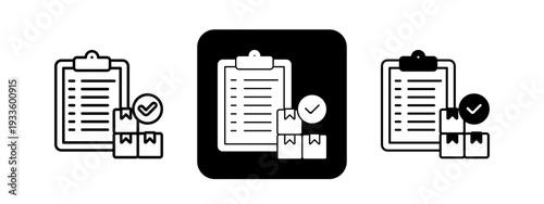 Order Fulfillment  Solid color and black line drawing vector illustration set