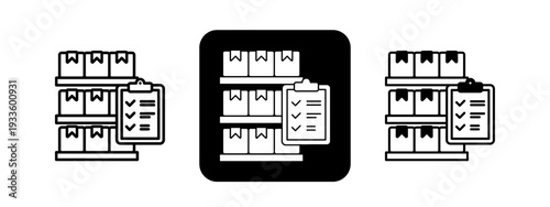 Retail Inventory  Solid color and black line drawing vector illustration set