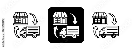 Retail Distribution  Solid color and black line drawing vector illustration set