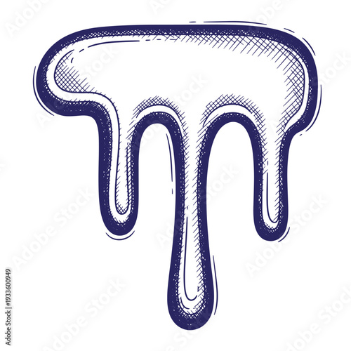 illustration of a blue dripping liquid or molten material with a thick border and shading  melting object