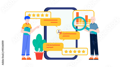 Professionals examining star ratings and comments for usability tests