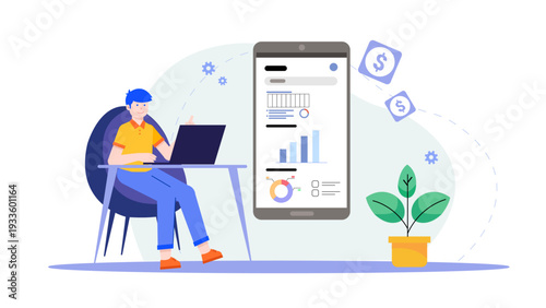Business person monitoring sales and inventory levels on a device