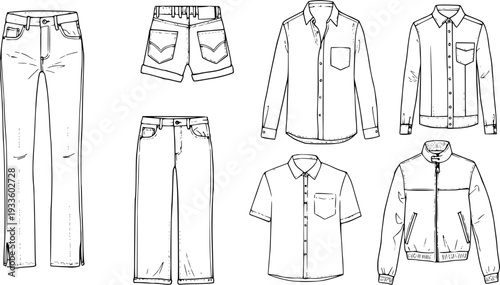 Clothing Line Art: Jeans, Shorts, Shirts  Jackets - Fashion Design Sketches