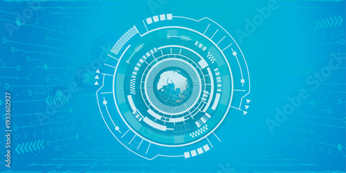 Futuristic digital globe with abstract technology circuit board pattern background representing global connectivity and innovation