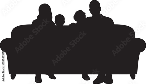Black silhouette of family sitting on couch sofa