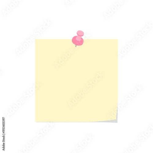 ダルマピンで留めたペールイエローのメモ用紙　影あり