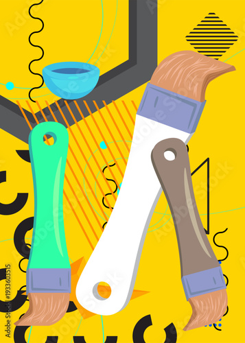 Brush geometrical graphic retro theme background. Minimal geometric elements. Vintage abstract shapes vector illustration.