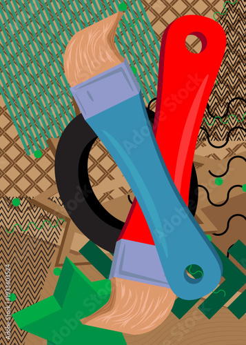 Brush geometrical graphic retro theme background. Minimal geometric elements. Vintage abstract shapes vector illustration.