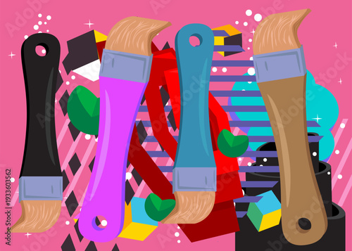 Brush geometrical graphic retro theme background. Minimal geometric elements. Vintage abstract shapes vector illustration.