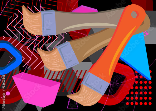 Brush geometrical graphic retro theme background. Minimal geometric elements. Vintage abstract shapes vector illustration.