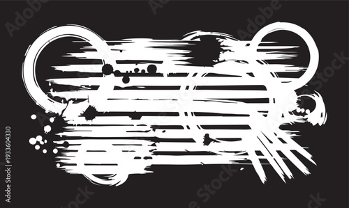 Abstract White Grunge Geometric Composition on Black