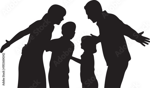 Black silhouette of family with two adults and two children