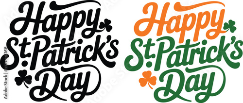 Happy St Patrick's Day typography lettering design, shamrock festive Irish holiday vector illustration