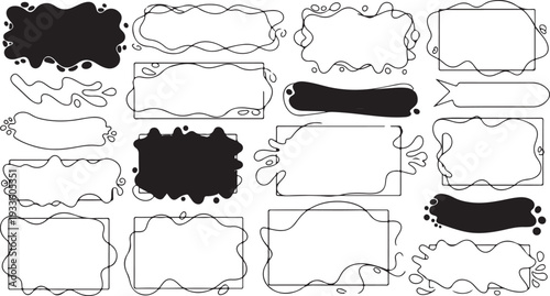 A playful set of hand-drawn abstract borders featuring liquid blobs, wavy lines, and organic shapes in both solid black and minimalist outlines.
