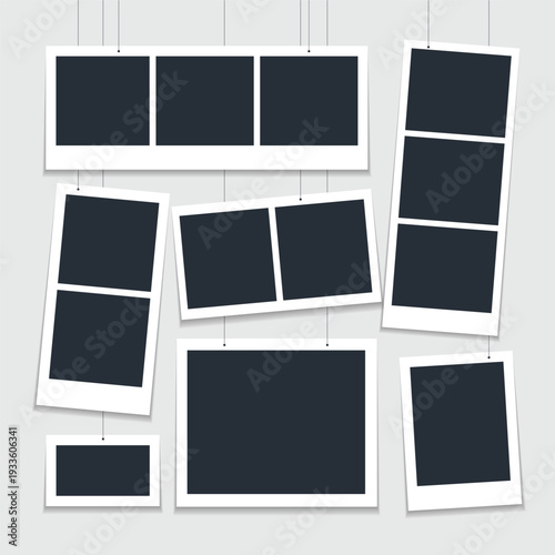 Photo frames fixed with adhesive tape on a soft color background. Photo frame on isolated.
