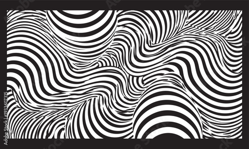 Abstract distorted wavy stripes pattern vector design. Optical illusion waves background.