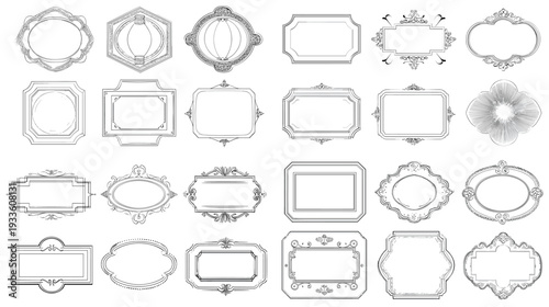 Vintage decorative label frames and borders collection in black and white, perfect for packaging, invitations, certificates, logos, menus and retro branding templates.