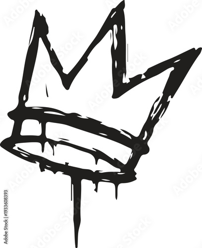 A bold, hand-drawn illustration of a royal crown with gritty spray paint dripping effects.