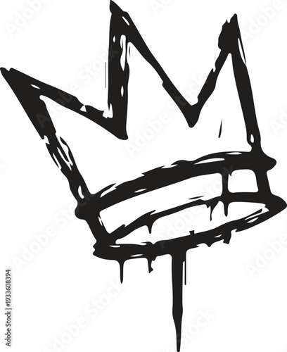 A bold, hand-drawn illustration of a royal crown with gritty spray paint dripping effects.