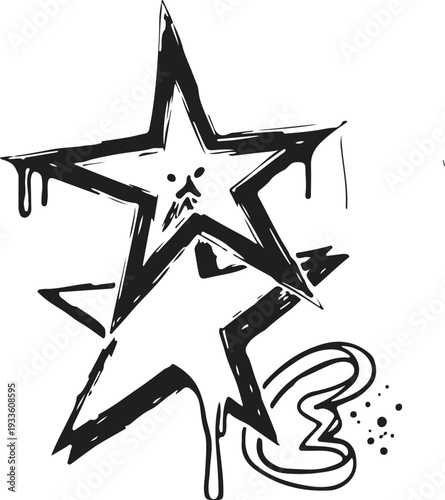 A gritty, hand-drawn illustration featuring two stylized stars with spray paint dripping effects. This underground graffiti-style graphic.