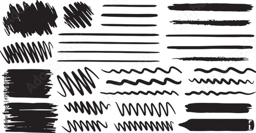 Hand drawn underline set. Marker brush strokes collection. Scribble doodle lines for text highlight. Black ink sketch dividers.