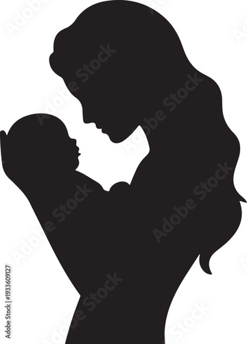 Black silhouette of woman holding baby mother parent