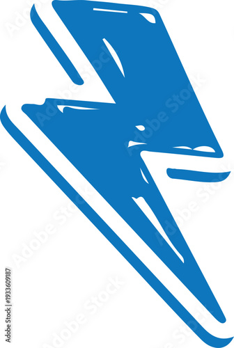 A vibrant blue, hand-drawn lightning bolt graphic with a bold outline, representing speed, electric power, and sudden inspiration.