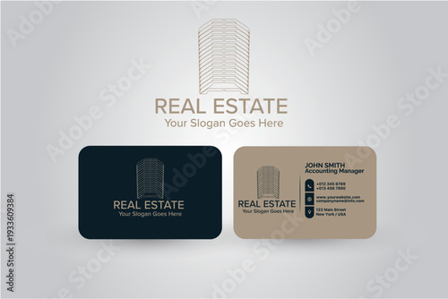Modern Real Estate Business Card Design Template with Luxury Gold Logo Branding