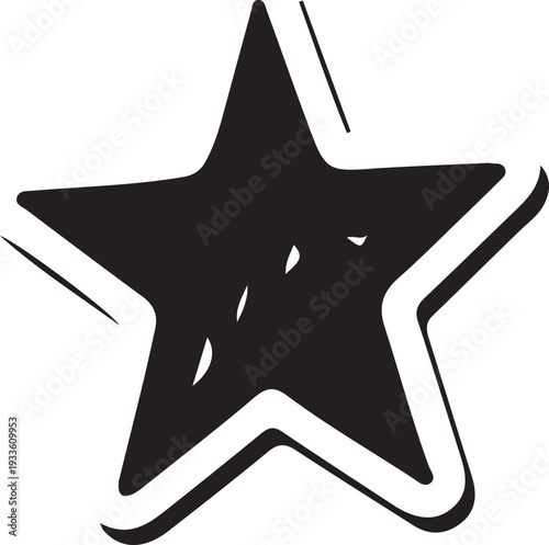 A stylized, bold black star with a hand-drawn aesthetic and high-contrast outline, representing excellence, aspiration, and celestial beauty.