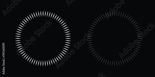 Two circular light displays arranged side-by-side with evenly spaced dots forming rings