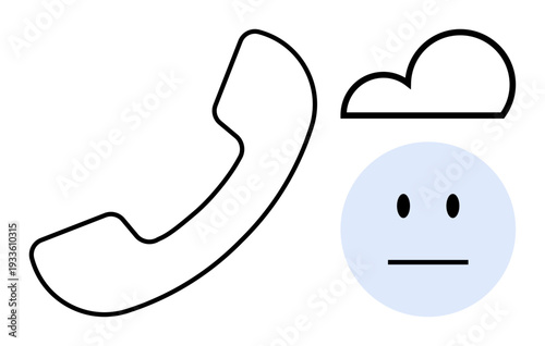 Mental health, communication issues, customer service, technology dependence, remote interaction, cloud-based services. Phone receiver, sad face and a cloud. Mental health and communication issues