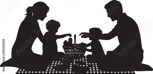 Family picnic silhouette black white