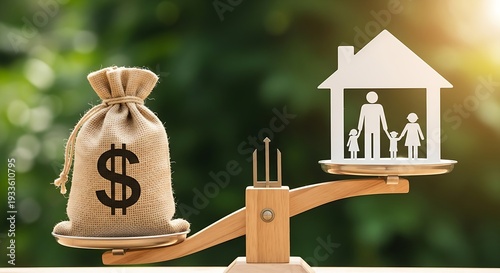 Money Bag Family House Balance Financial Planning Home Investment