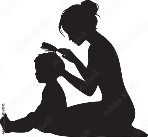 Woman brushing little boy's hair child